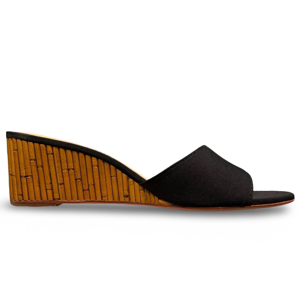 Kate Spade Meena Black Canvas Bamboo Wedge Slide Sandals K8294-1 Sz 7.5 B - Picture 12 of 13